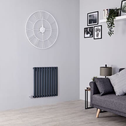 Radiatore Elettrico di Design Orizzontale (Pannello Singolo) - Antracite -  635 mm x 590 mm - con Elemento Riscaldante Wi-Fi da 800 W - senza Copricavo - Revive