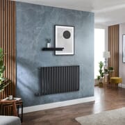 Radiatore Elettrico di Design Orizzontale - Nero - 635mm x 1000mm (Pannello Singolo) - con Elemento Elettrico Termostatico Wi-Fi - Revive - ECOSO by Hudson Reed