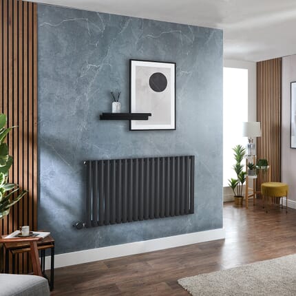 Radiatore Elettrico di Design Orizzontale - Nero - 635mm x 1180mm (Pannello Singolo) - con Elemento Elettrico Termostatico Wi-Fi - Revive - ECOSO by Hudson Reed