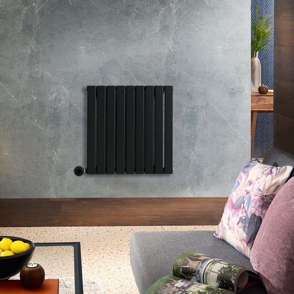 Radiatore Elettrico di Design Orizzontale Piatto - Nero - 635mm x 630mm (Pannello Singolo) - con Elemento Elettrico Termostatico Wi-Fi - Delta - ECOSO by Hudson Reed