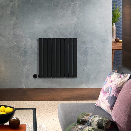 Radiatore Elettrico di Design Orizzontale Piatto - Nero - 635mm x 630mm (Pannello Singolo) - con Elemento Elettrico Termostatico Wi-Fi - Delta - ECOSO by Hudson Reed