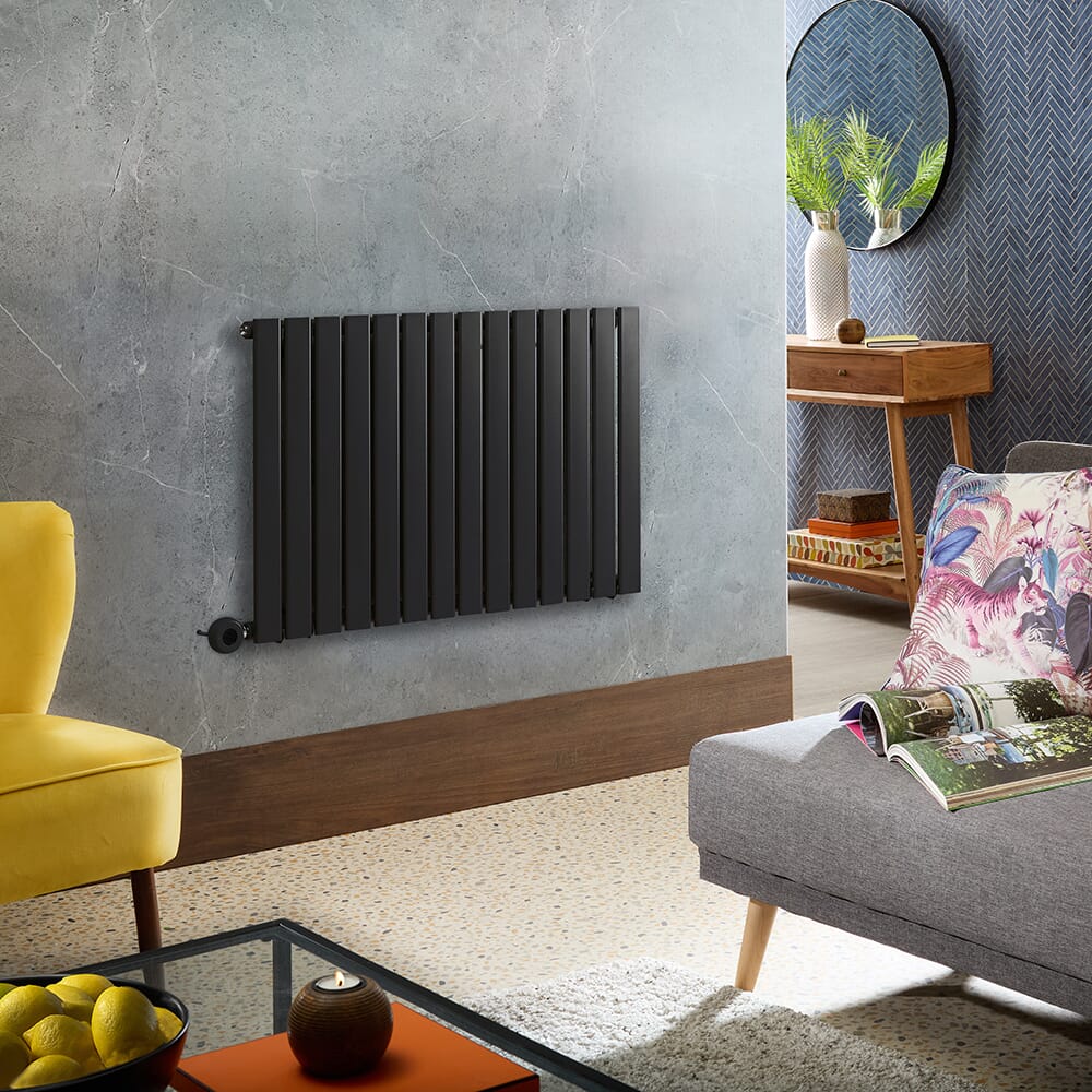 Radiatore Elettrico di Design Orizzontale - Nero - 635mm Alto - Scelta di Dimensioni e Termostato Wi-Fi - Opzioni con Presa Elettrica o Cablata - Delta - ECOSO by Hudson Reed