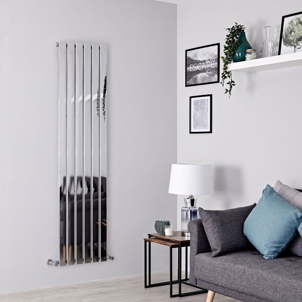 Radiatore di Design Piatto Verticale Moderno - Pannello Singolo - Cromato - Scelta di Dimensioni - Alpha