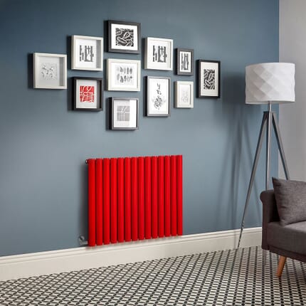 Radiatore Elettrico di Design Orizzontale - Altezza 635mm -  Rosso (Siamese Red) - Scelta di Dimensioni, Termostato e Copri Cavi - Revive