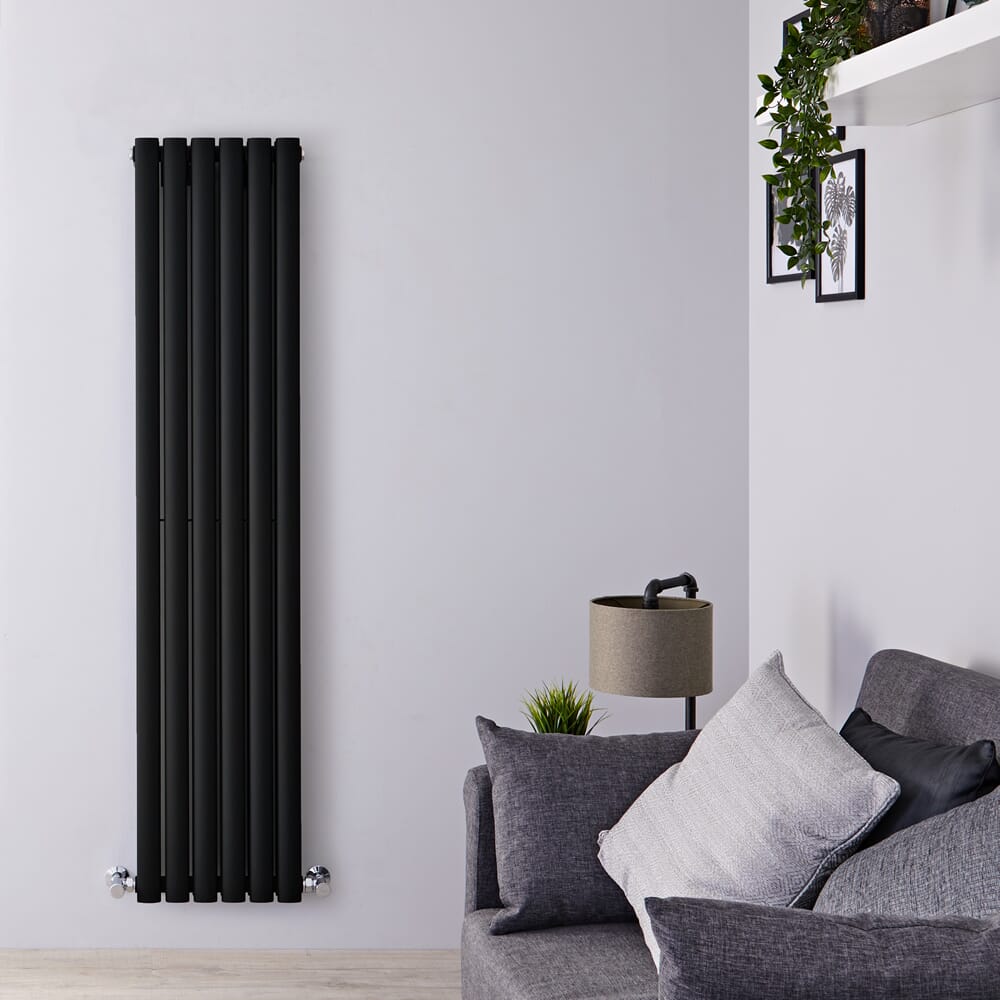 Radiatore di Design Verticale Moderno - Pannello Doppio - Nero - 1600mm x 354mm - Revive