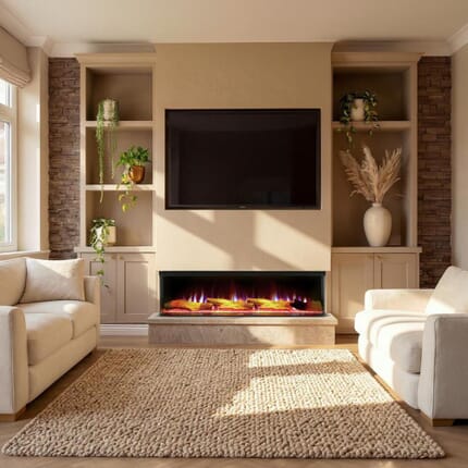 Camino Elettrico Murale Media Wall (Muro per l'Home Cinema) con Scelta del Letto di Combustibile - Luxe - ECOSO de Hudson Reed