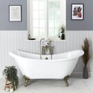 Vasca da Bagno Centro Stanza Classica in Acrilico 1750x730mm con Doppio Schienale e Piedini per Vasca Effetto Oro Spazzolato - Legend