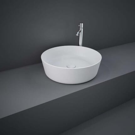 Lavabo da Appoggio Moderno Rotondo - Bianco Opaco - 420mm (Senza Fori per Rubinetteria) - Hudson Reed x RAK Feeling