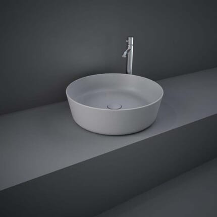 Lavabo da Appoggio Moderno Rotondo - Grigio Opaco - 420mm (Senza Fori per Rubinetteria) - Hudson Reed x RAK Feeling