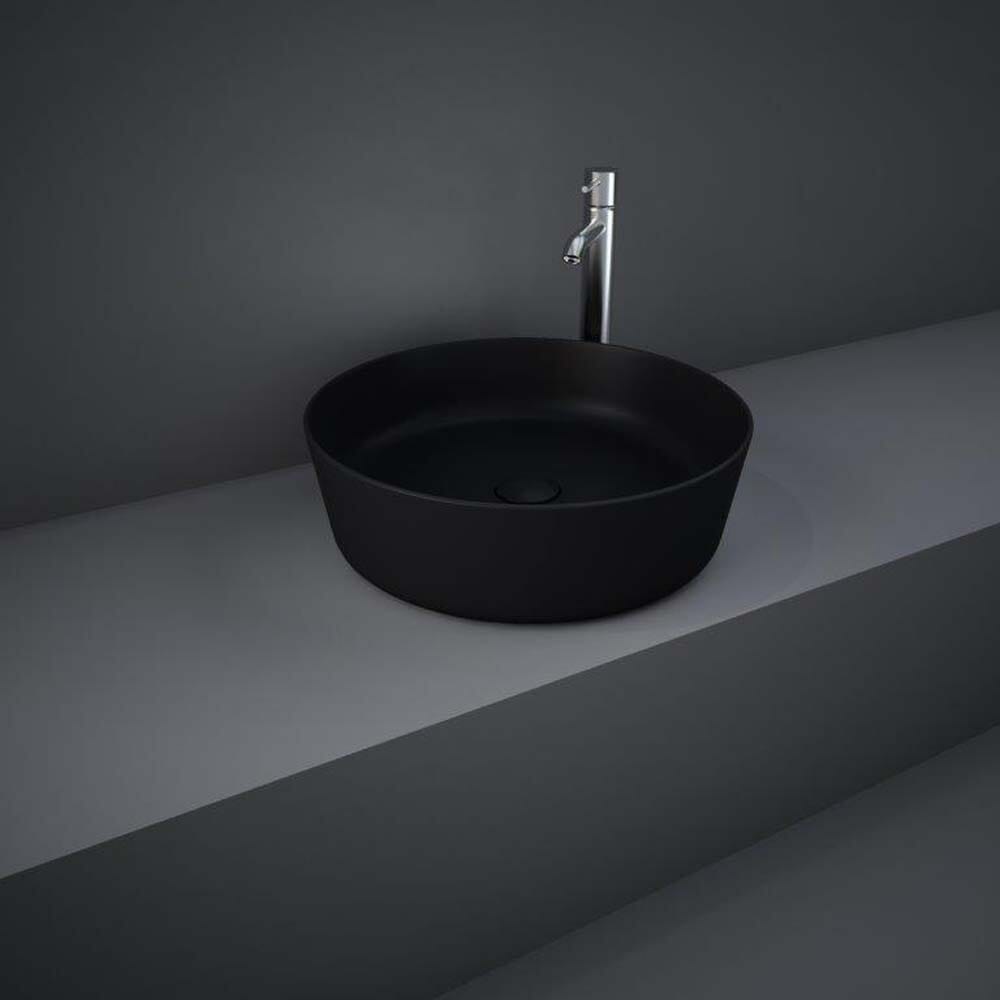 Lavabo da Appoggio Moderno Rotondo - Nero Opaco - 420mm (Senza Fori per Rubinetteria) - Hudson Reed x RAK Feeling