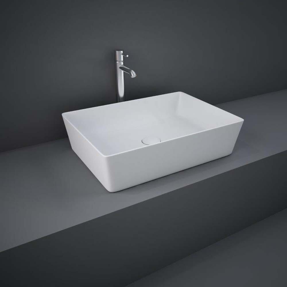 Lavabo da Appoggio Moderno Rettangolare - Bianco Opaco - 500mm x 360mm (Senza Fori per Rubinetteria) - Hudson Reed x RAK Feeling