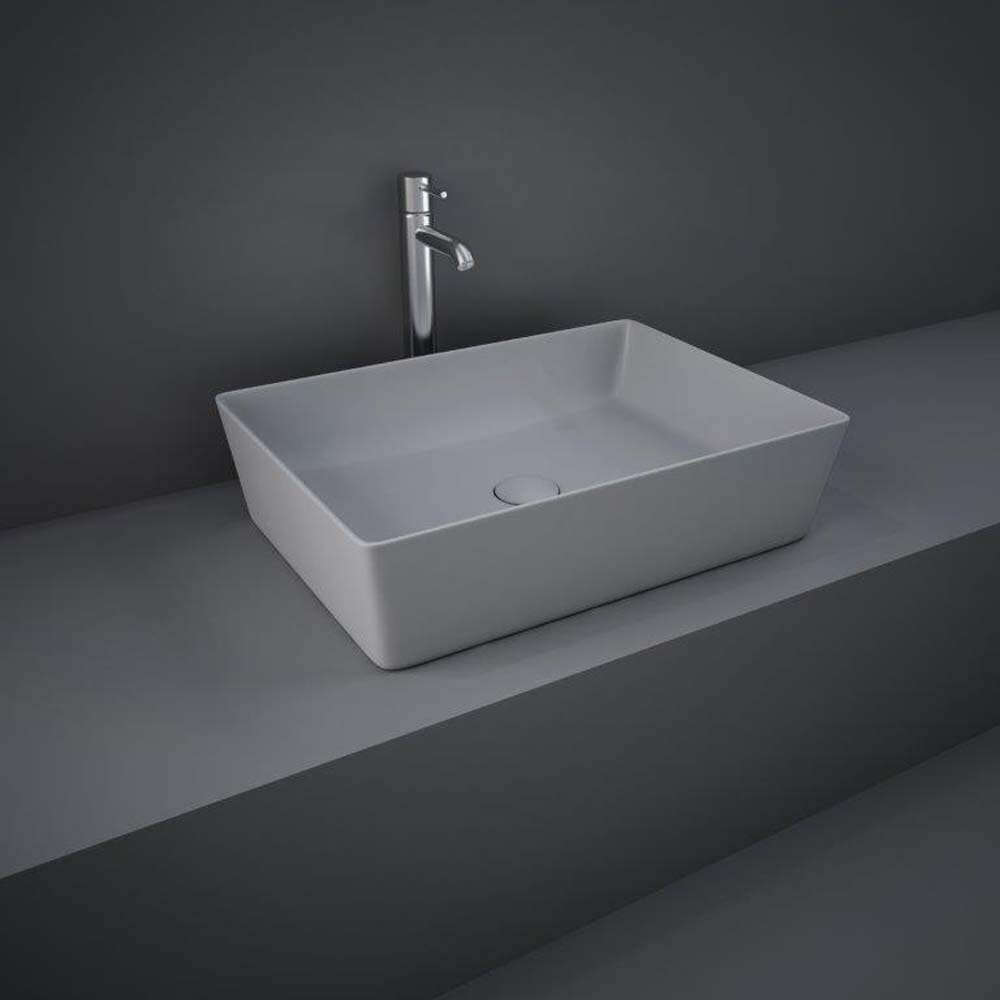 Lavabo da Appoggio Moderno Rettangolare - Grigio Opaco - 500mm x 360mm (Senza Fori per Rubinetteria) - Hudson Reed x RAK Feeling