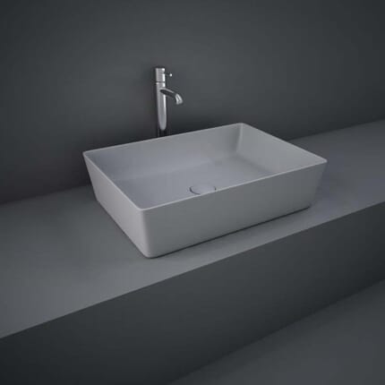 Lavabo da Appoggio Moderno Rettangolare - Grigio Opaco - 500mm x 360mm (Senza Fori per Rubinetteria) - Hudson Reed x RAK Feeling