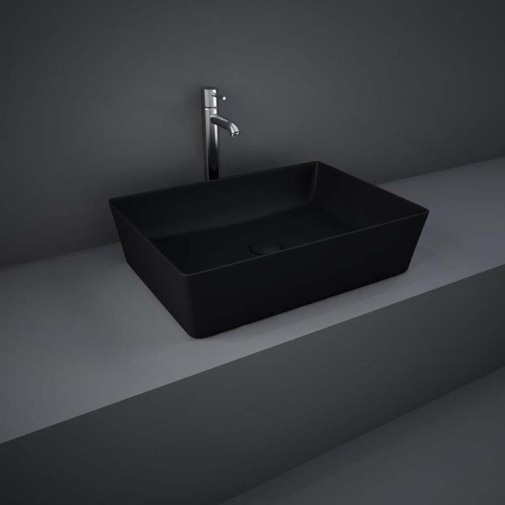 Lavabo da Appoggio Moderno Rettangolare - Nero Opaco - 500mm x 360mm (Senza Fori per Rubinetteria) - Hudson Reed x RAK Feeling