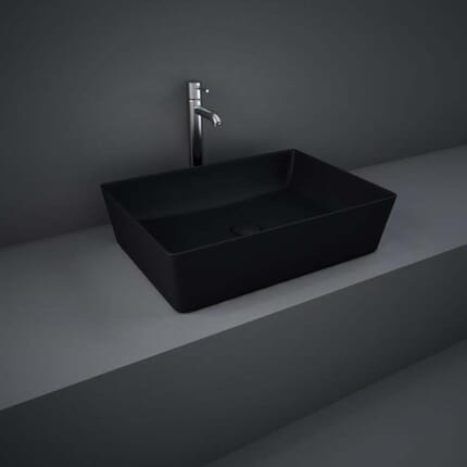 Lavabo da Appoggio Moderno Rettangolare - Nero Opaco - 500mm x 360mm (Senza Fori per Rubinetteria) - Hudson Reed x RAK Feeling