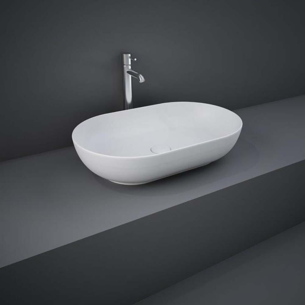 Lavabo da Appoggio Moderno Ovale - Bianco Opaco - 550mm x 350mm (Senza Fori per Rubinetteria) - Hudson Reed x RAK Feeling