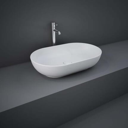 Lavabo da Appoggio Moderno Ovale - Bianco Opaco - 550mm x 350mm (Senza Fori per Rubinetteria) - Hudson Reed x RAK Feeling