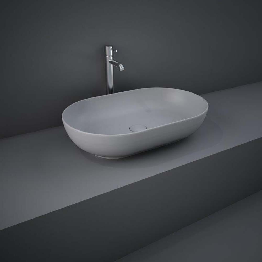 Lavabo da Appoggio Moderno Ovale - Grigio Opaco - 550mm x 350mm (Senza Fori per Rubinetteria) - Hudson Reed x RAK Feeling