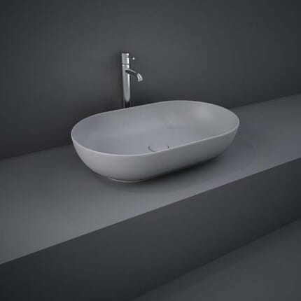 Lavabo da Appoggio Moderno Ovale - Grigio Opaco - 550mm x 350mm (Senza Fori per Rubinetteria) - Hudson Reed x RAK Feeling