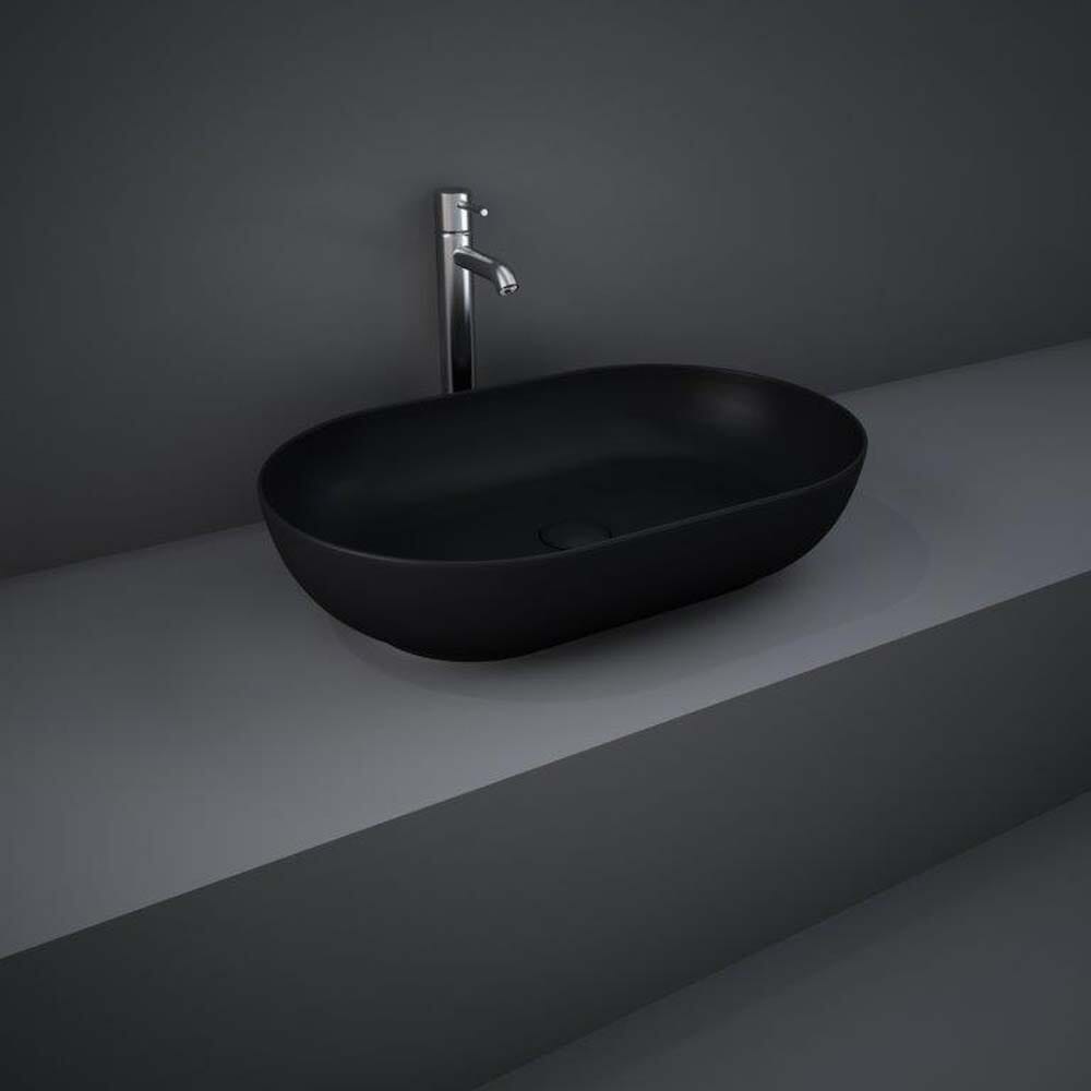 Lavabo da Appoggio Moderno Ovale - Nero Opaco - 550mm x 350mm (Senza Fori per Rubinetteria) - Hudson Reed x RAK Feeling