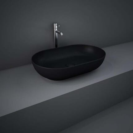 Lavabo da Appoggio Moderno Ovale - Nero Opaco - 550mm x 350mm (Senza Fori per Rubinetteria) - Hudson Reed x RAK Feeling