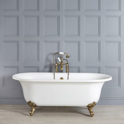 Vasca da Bagno Bianca Tradizionale Centro Stanza e Piedini Oro Spazzolato – 1730mm x 780mm – Richmond
