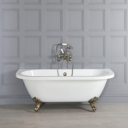 Vasca da Bagno Tradizionale Bianca Murale Centro Stanza e Piedini Oro Spazzolato – 1685mm x 780mm – Richmond