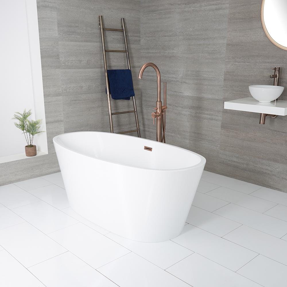 Vasca da Bagno Centro Stanza Ovale Moderna – Bianca - 1595mm x 740mm – Scelta di Finiture per il Troppopieno – Ashbury