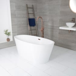 Vasca da Bagno Centro Stanza Ovale Moderna – Bianca - 1595mm x 740mm – Scelta di Finiture per il Troppopieno – Ashbury