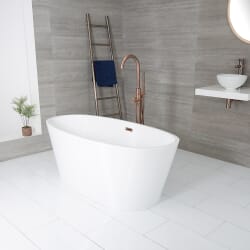 Vasca da Bagno Centro Stanza Ovale Moderna – Bianca - 1595mm x 740mm – Scelta di Finitura Troppopieno – Ashbury