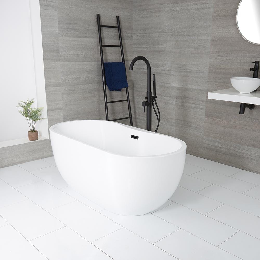 Vasca da Bagno Centro Stanza Ovale Moderna - Bianca – 1800mm x 750mm – Scelta di Finitura Troppopieno – Otterton