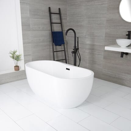 Vasca da Bagno Centro Stanza Ovale Moderna - Bianca – 1800mm x 750mm – Scelta di Finitura Troppopieno – Otterton