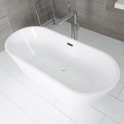 Vasca da Bagno Centro Stanza Ovale Moderna - Bianca - 1695mm x 750mm - Scelta di Finiture per il Troppopieno - Otterton