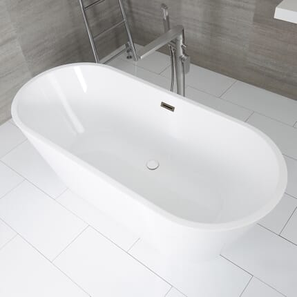 Vasca da Bagno Centro Stanza Ovale Moderna - Bianca - 1695mm x 750mm - Scelta di Finiture per il Troppopieno - Otterton
