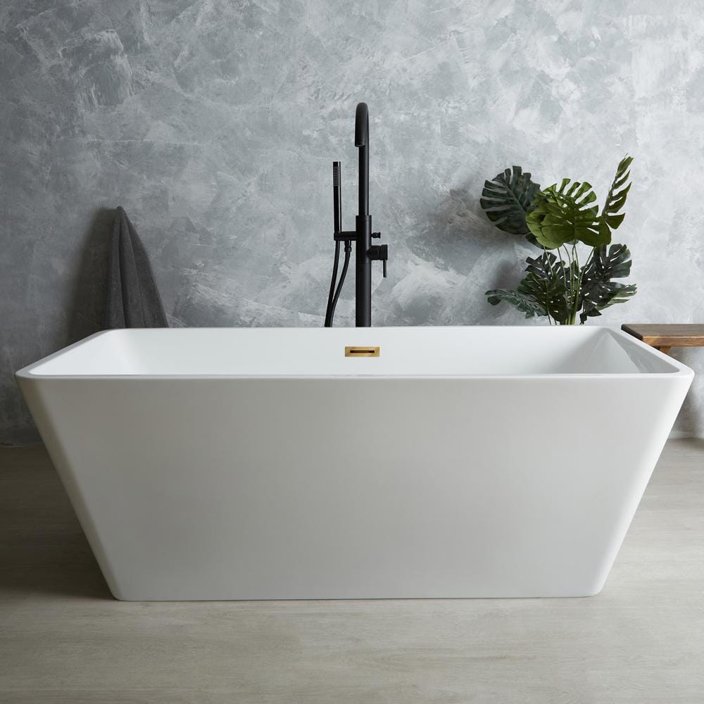 Vasca da Bagno Centro Stanza Quadrata Moderna - Bianca – 1615mm x 720mm – Scelta di Finitura Troppopieno – Sandford