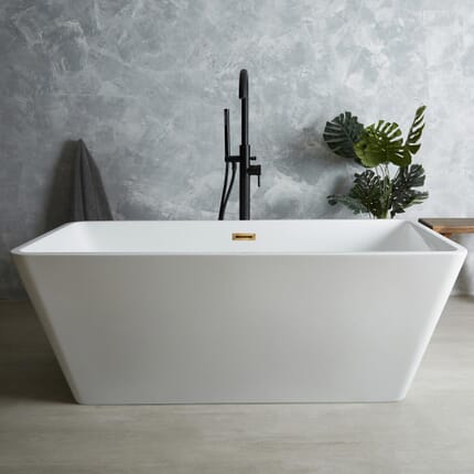 Vasca da Bagno Centro Stanza Quadrata Moderna - Bianca – 1615mm x 720mm – Scelta di Finitura Troppopieno – Sandford