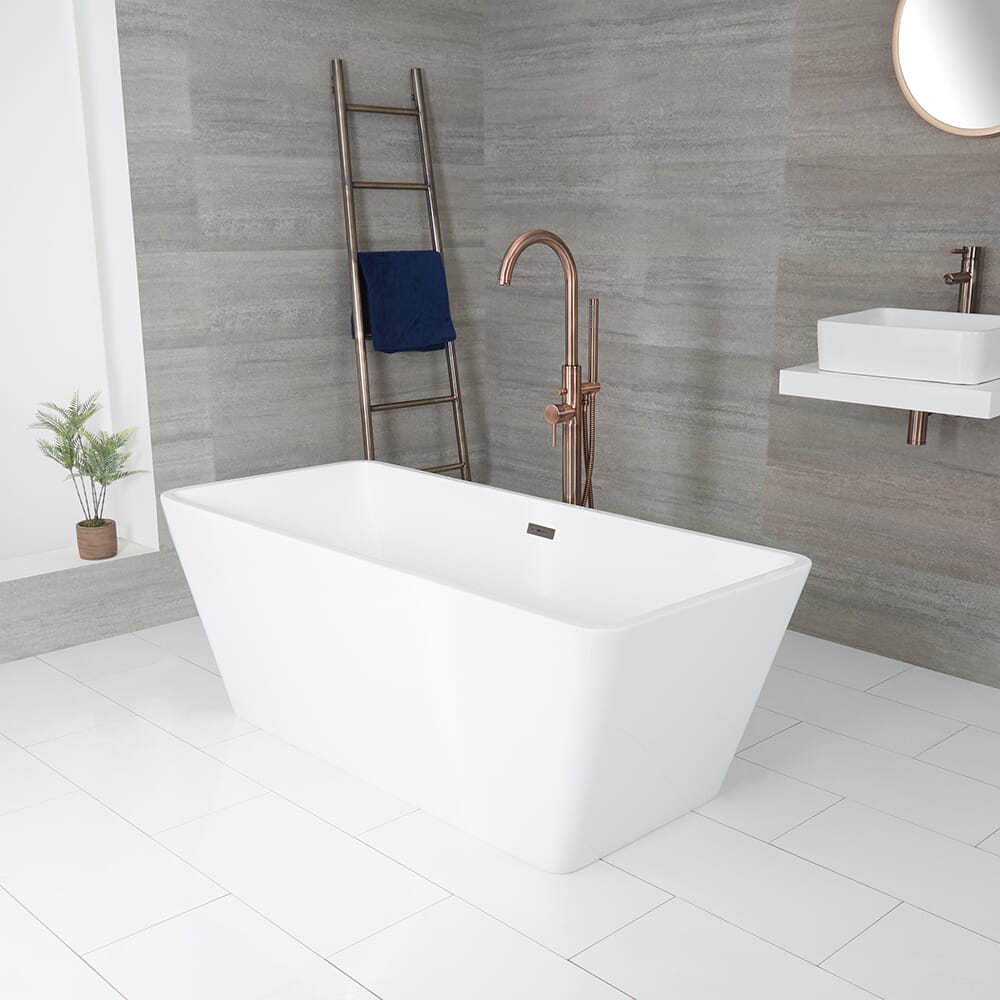 Vasca da Bagno Centro Stanza Quadrata Moderna - Bianca – 1615mm x 720mm – Scelta di Finitura Troppopieno – Sandford