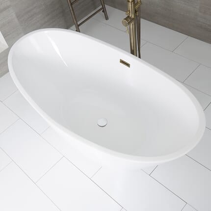 Vasca da Bagno Centro Stanza Ovale Moderna - Bianca - 1570mm x 785mm - Scelta di Finiture per il Troppopieno - Ashbury