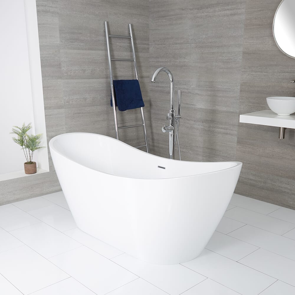 Vasca da Bagno Centro Stanza Ovale Moderna – Bianca – 1830mm x 710mm - Scelta di Finitura Troppopieno – Otterton