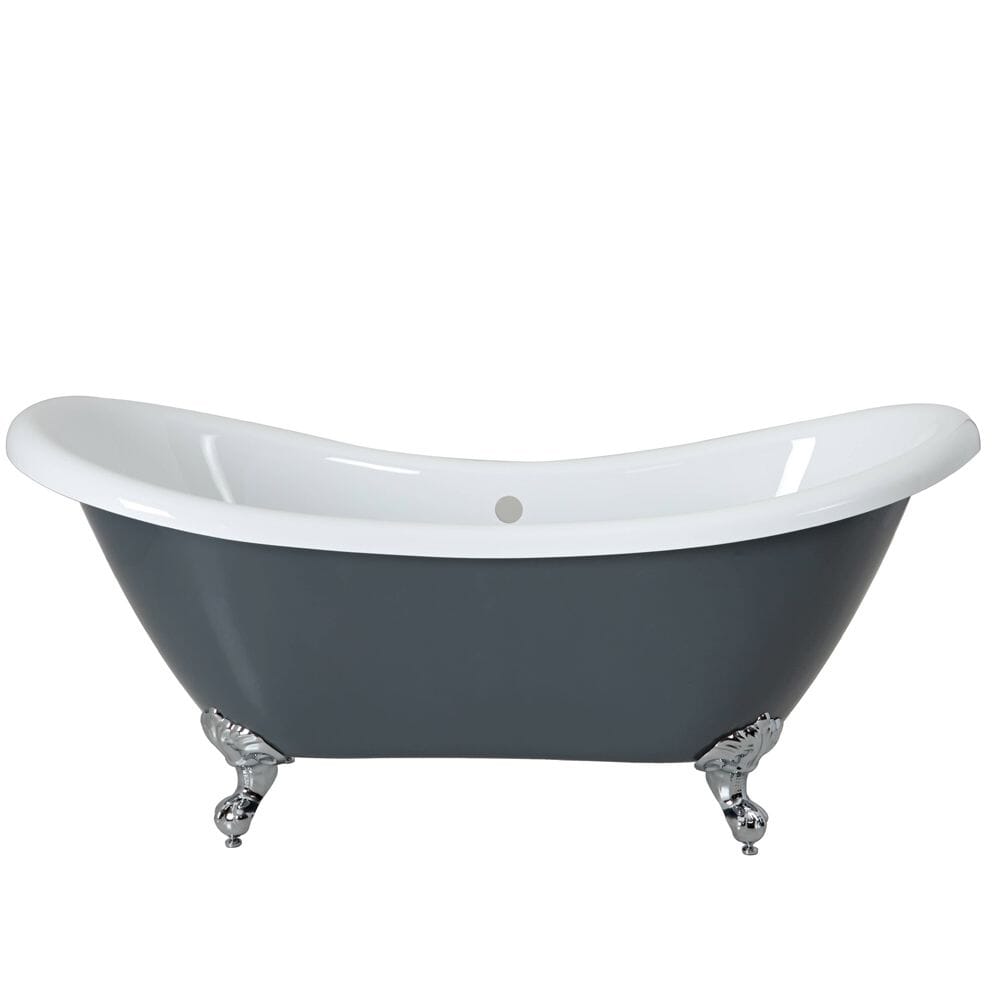 Vasca da Bagno Tradizionale Freestanding a Doppia Estremità in Grigio Pietra - 1750mm x 730mm - Scelta della Finitura dei Piedini - Elton