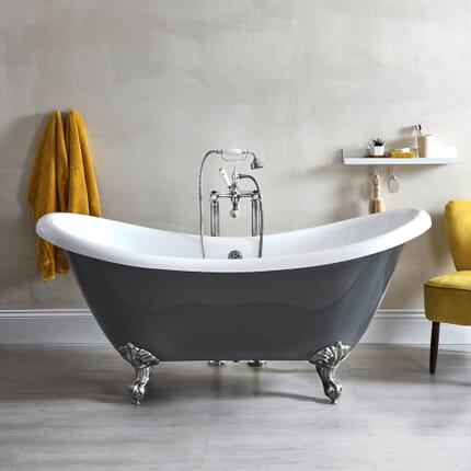 Vasca da Bagno Tradizionale Freestanding a Doppia Estremità in Grigio Pietra - 1750mm x 730mm - Scelta della Finitura dei Piedini - Elton