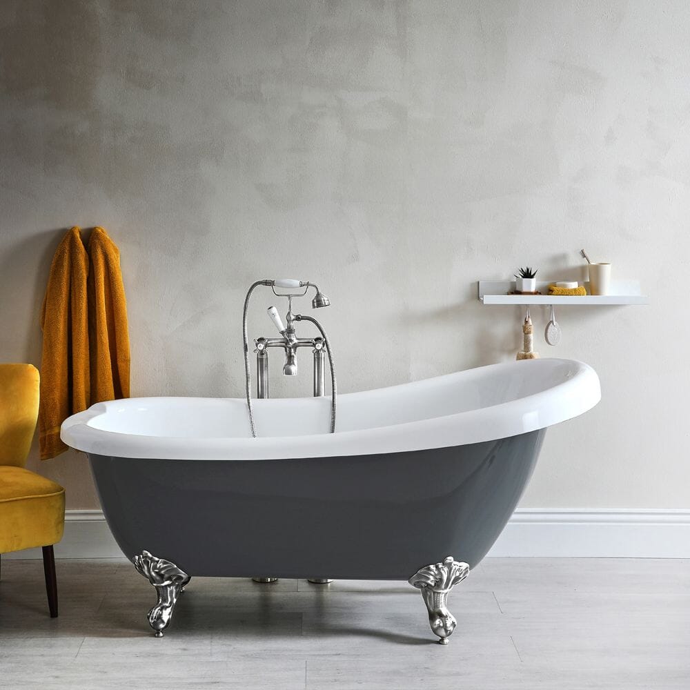 Vasca da Bagno Tradizionale Freestanding in Grigio Pietra - 1710mm x 740mm - Scelta della Finitura dei Piedini - Elton