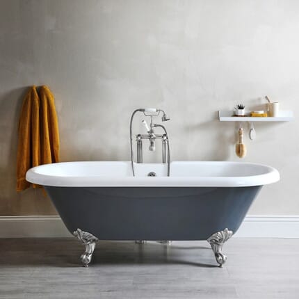 Vasca da Bagno Tradizionale Freestanding a Doppia Estremità Grigio Pietra - 1795mm x 785mm (Senza Fori per la Rubinetteria) - Scelta della Finitura dei Piedini - Elton