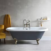 Vasca da Bagno Tradizionale Centro Stanza con Schienale Alto e Piedini Oro Spazzolato – 1795mm x 785mm – Grigio Pietra – Elton