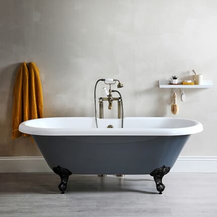 Vasca da Bagno Tradizionale Centro Stanza con Schienale Alto e Piedini Neri – 1795mm x 785mm – Grigio Pietra – Elton