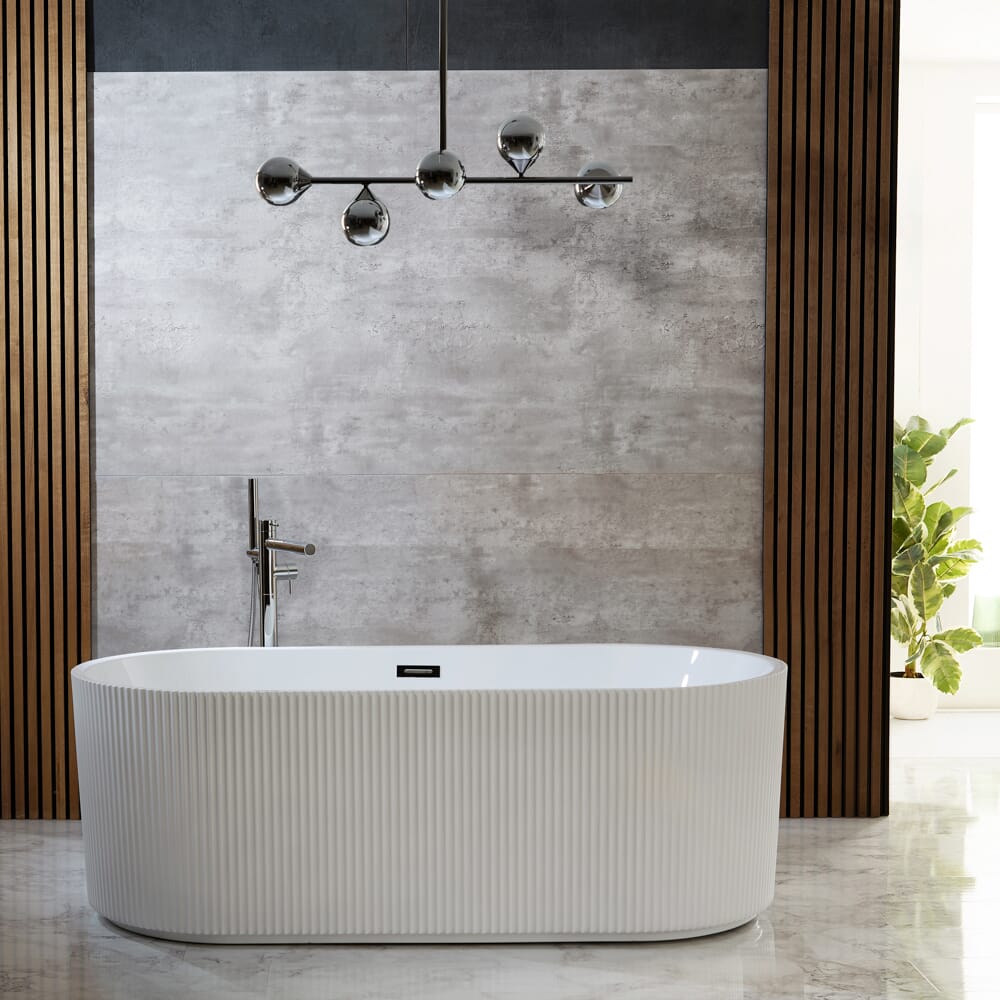 Vasca da Bagno Freestanding Moderna a Doppia Estremità - Design Scanalato - 1700mm x 800mm - Scelta di Finiture per Troppopieno - Florence