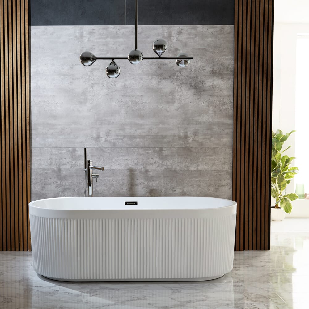 Vasca da Bagno Freestanding Moderna a Doppia Estremità con Bordo Scanalato - 1700mm x 800mm - Scelta di Finiture per Troppopieno - Florence