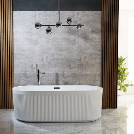 Vasca da Bagno Freestanding Moderna a Doppia Estremità con Bordo Scanalato - 1700mm x 800mm - Scelta di Finiture per Troppopieno - Florence