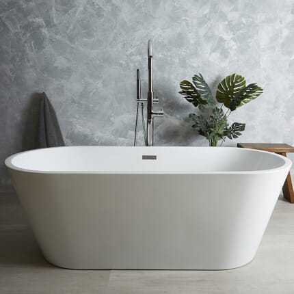 Vasca da Bagno Freestanding Moderna Ovale a Doppia Estremità - Scelta di Dimensioni e Finitura del Troppopieno - Covelly
