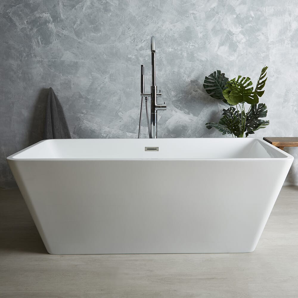 Vasca da Bagno Freestanding Moderna Quadrata a Doppia Estremità - Scelta di Dimensioni e Finitura del Troppopieno - Sandford